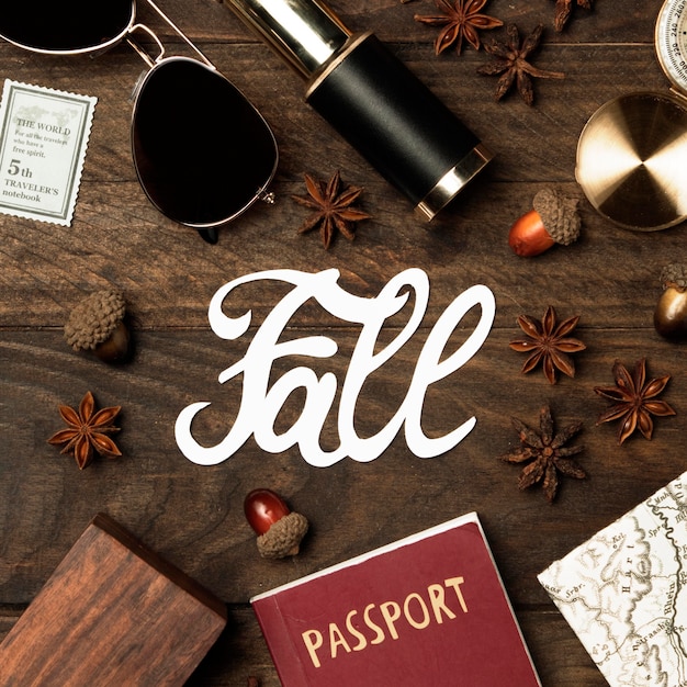 Top view autumn travel concept