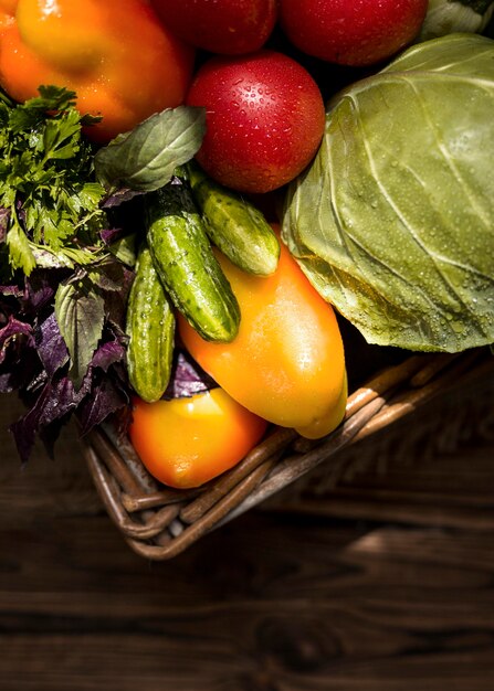 Top view autumn vegetables arrangement