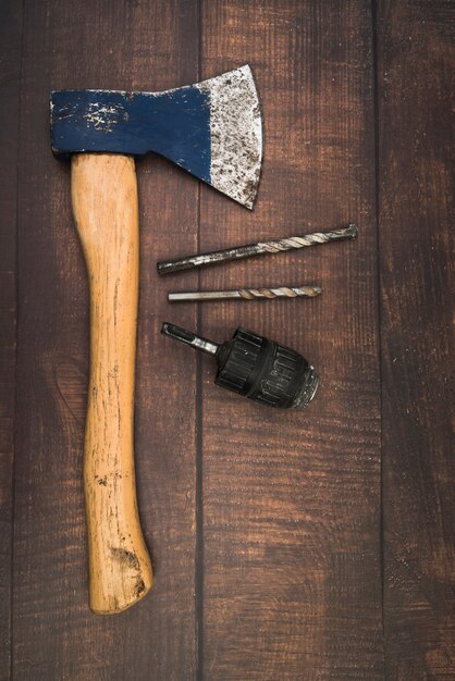 Top view axe with drilling bits