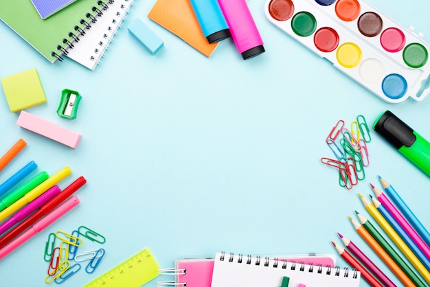 Free photo top view of back to school stationery with copy space