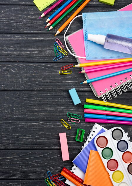 Top view of back to school stationery with pencils