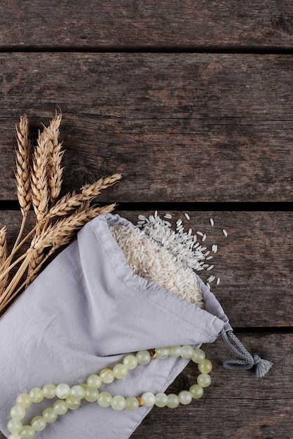 Top view back with rice and grains arrangement