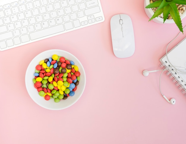 Top view of bad habit concept at desk