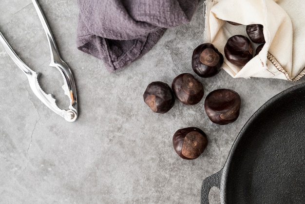 Top view of baked chestnuts