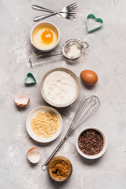 Top view baking supplies on the table