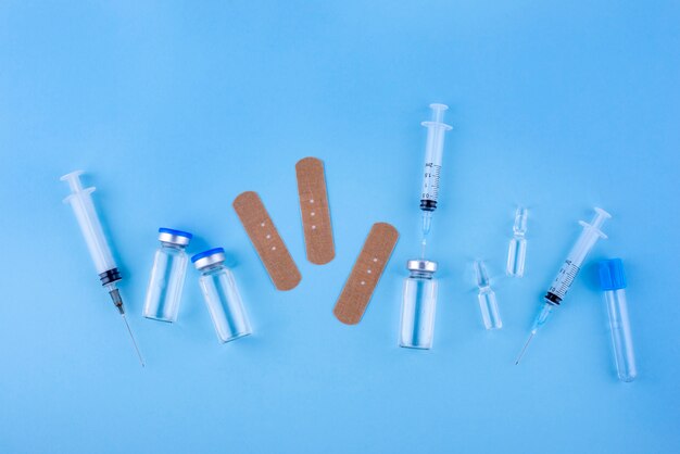 Top view bandages and vials arrangement