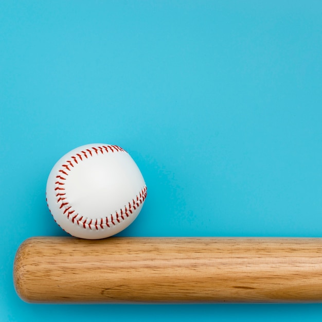 Top view of baseball with bat and copy space