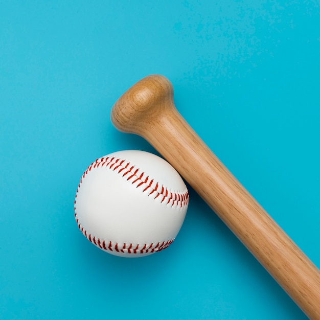 Top view of baseball with bat