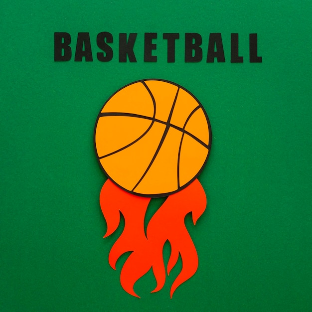 Top view of basketball with flames