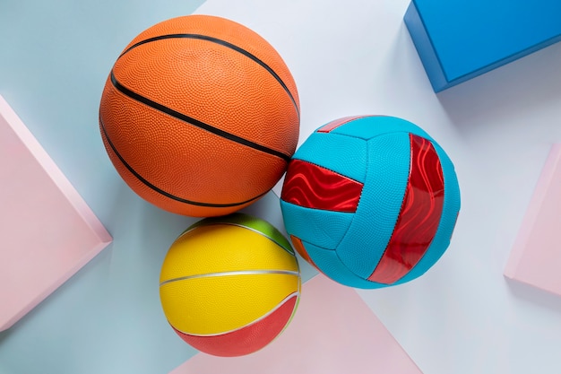 Top view of basketballs with football