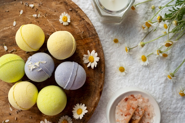 Top view bath bombs arrangement