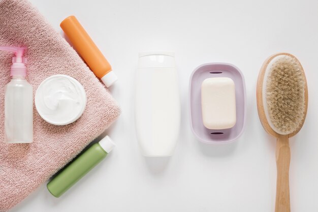 Top view of bath products concept