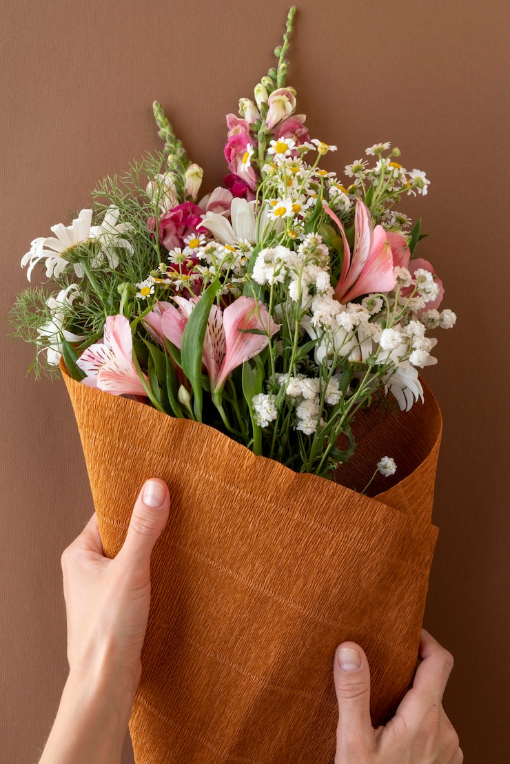Free Photo top view of beautiful flowers bouquet