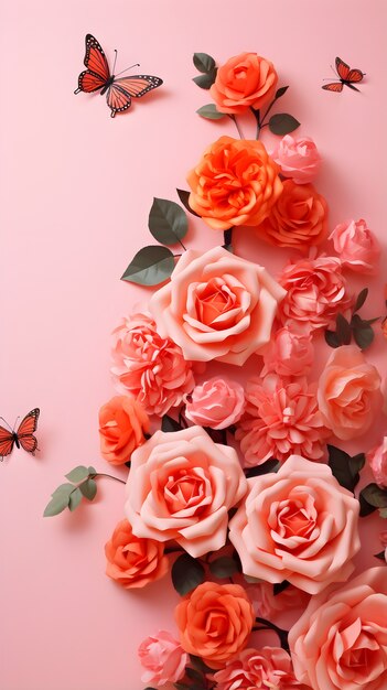 Top view beautiful flowers in studio