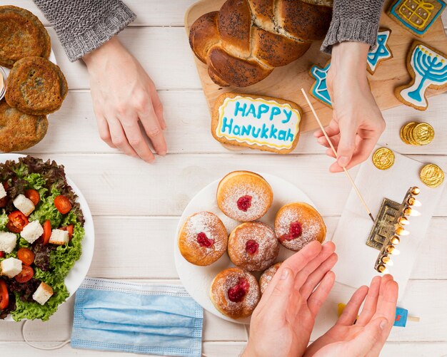 Top view of beautiful Hanukkah concept