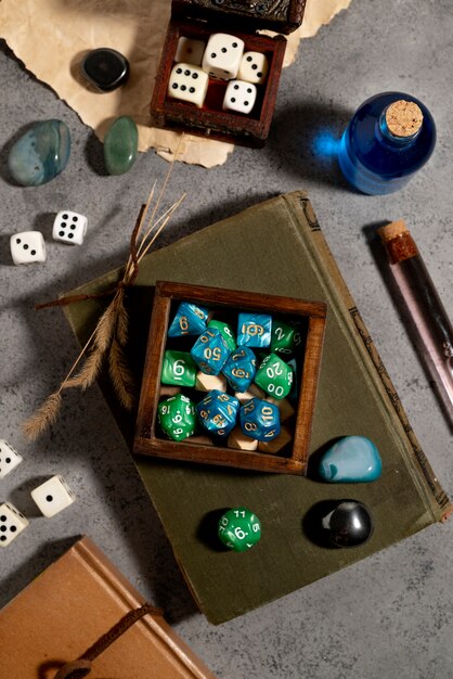 Top view on beautiful rpg still life  items