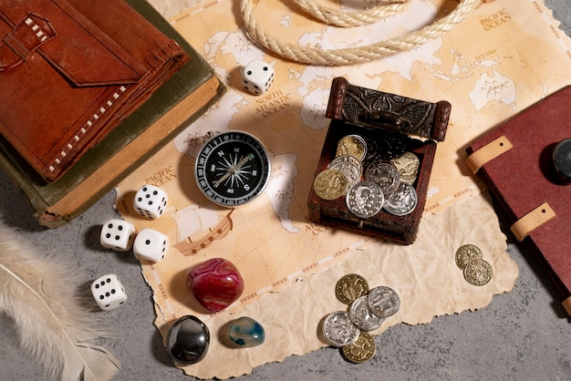 Top view on beautiful rpg still life  items