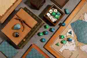 Free photo top view on beautiful rpg still life  items