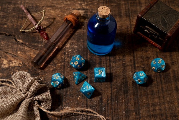 Free photo top view on beautiful rpg still life  items