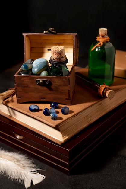 top view on beautiful rpg still life  items