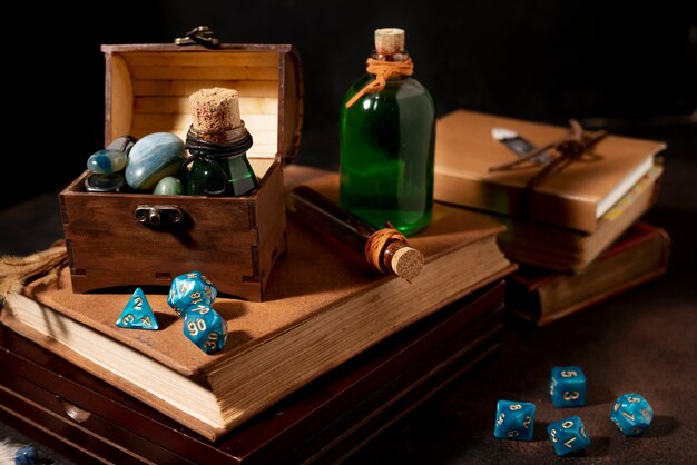 Top view on beautiful rpg still life  items