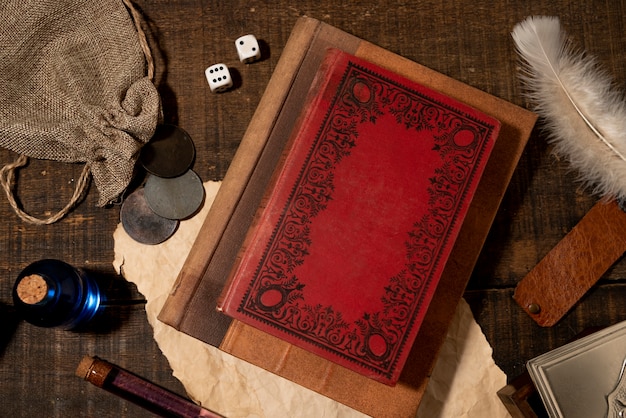 Free photo top view on beautiful rpg still life  items