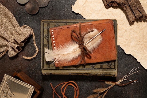 Free photo top view on beautiful rpg still life  items