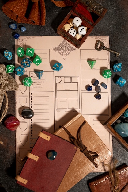 Top view on beautiful rpg still life  items