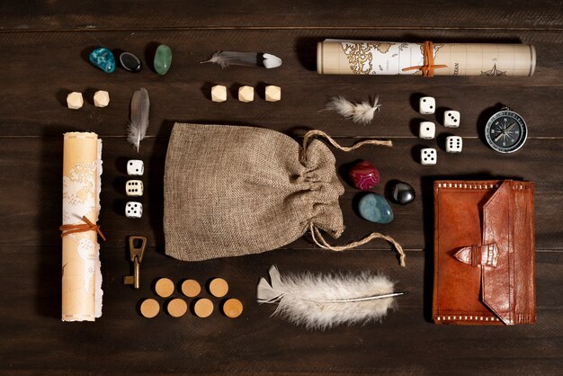 Top view on beautiful rpg still life  items