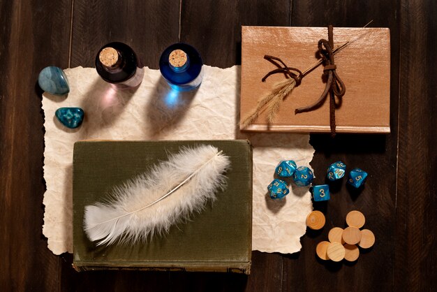 Top view on beautiful rpg still life  items