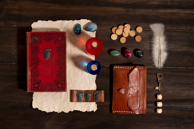 Top view on beautiful rpg still life  items