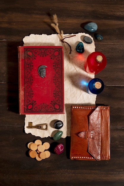 Free photo top view on beautiful rpg still life  items