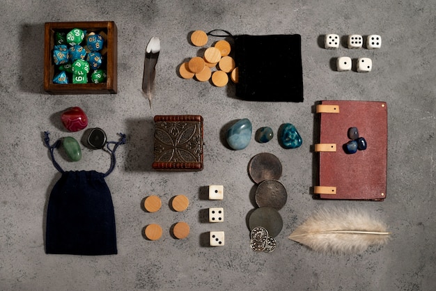 Top view on beautiful rpg still life  items