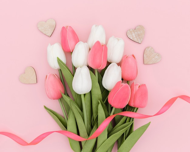 Free photo top view of beautiful tulips bouquet