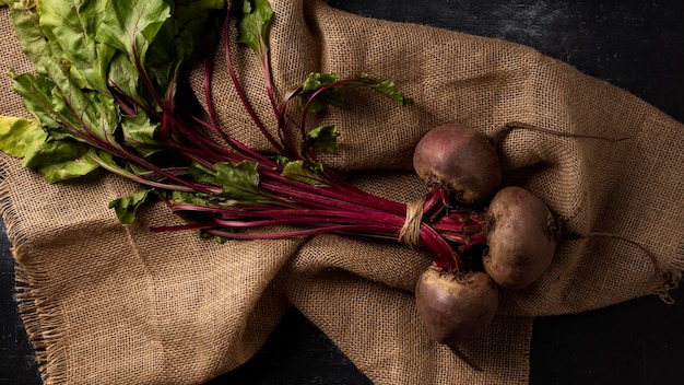 Top view beets on sack