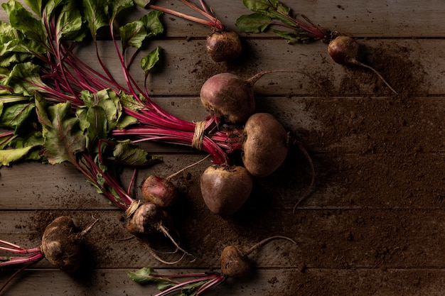 Top view beets on table