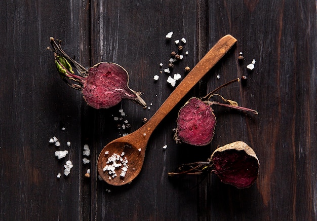 Top view of beets with spoon