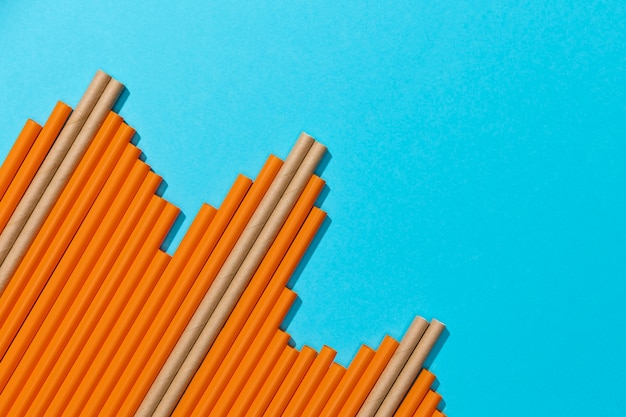 Free photo top view of biodegradable paper straws