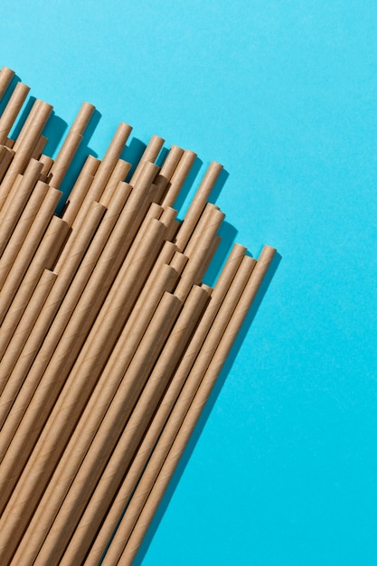 Free photo top view of biodegradable paper straws