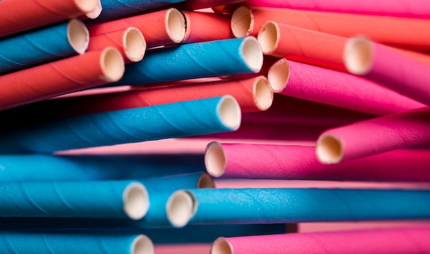 Top view biodegradable straws on table