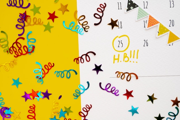 Top view of birthday memo added in vibrant calendar