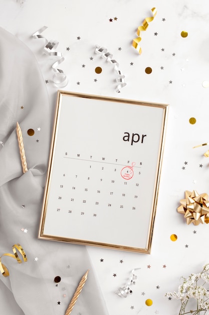 Top view birthday reminders in calendar