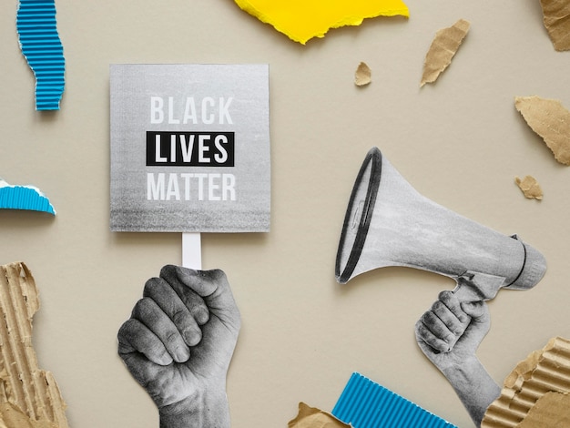 Top view black lives matter text