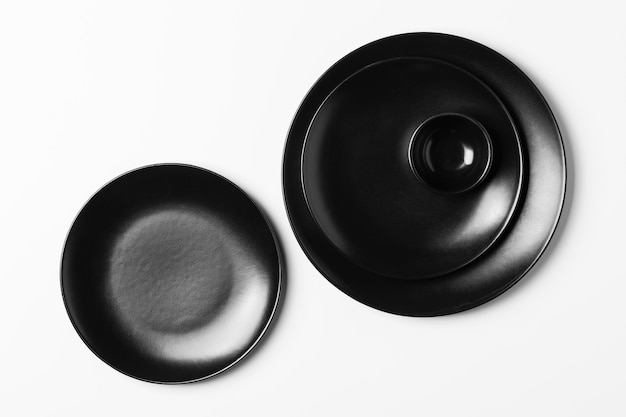 Top view black plates assortment