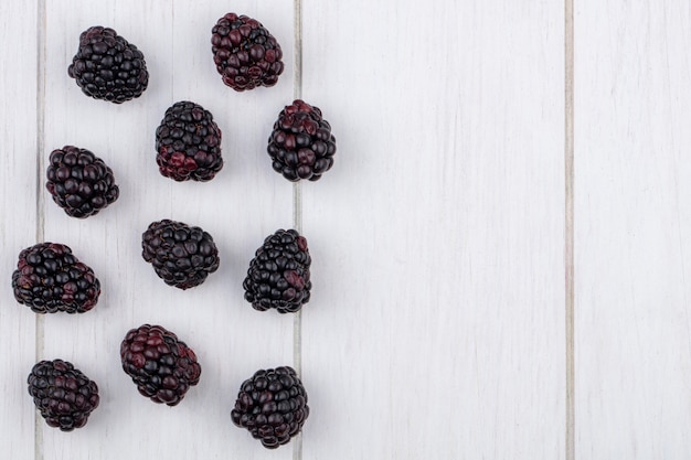 Top view of blackberry on a white surface