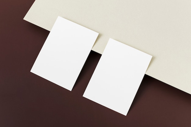 Top view blank business cards concept
