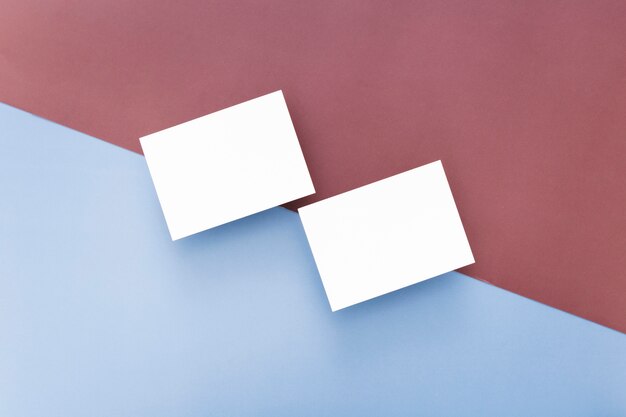 Top view blank business cards with copy space