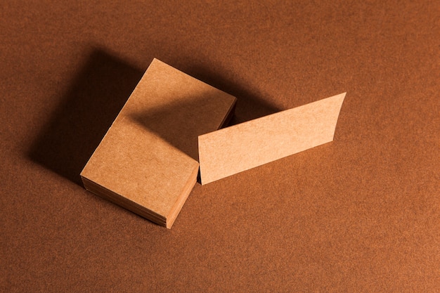 Top view of blank cardboard business cards