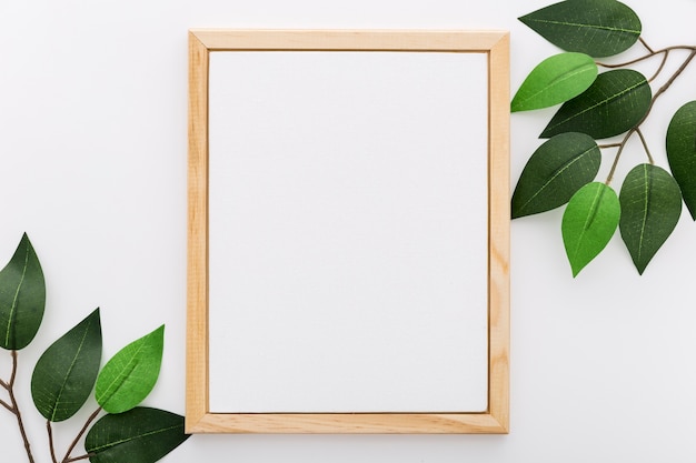 Top view of blank menu with leaves