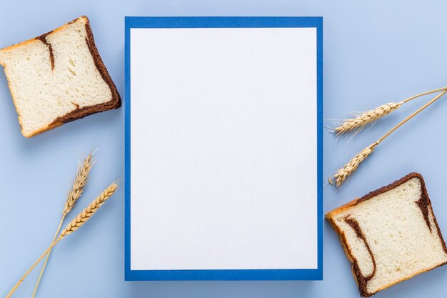 Top view of blank menu with wheat and bread
